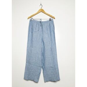 TROVATA Birds of Paradise NEW! Blue 100% Linen Wide Leg Pants Size Medium